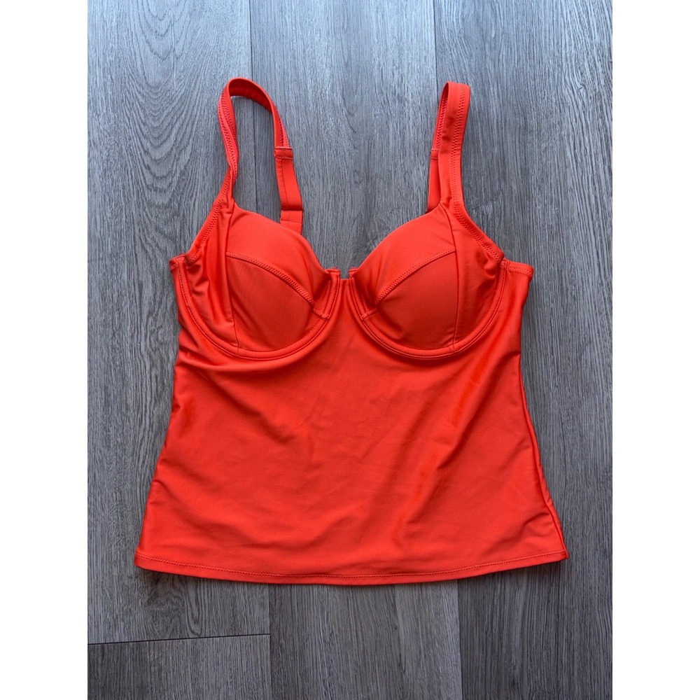 Underwire Tankini Swim Top Orange Solid Adjustable Straps Women Size Medium